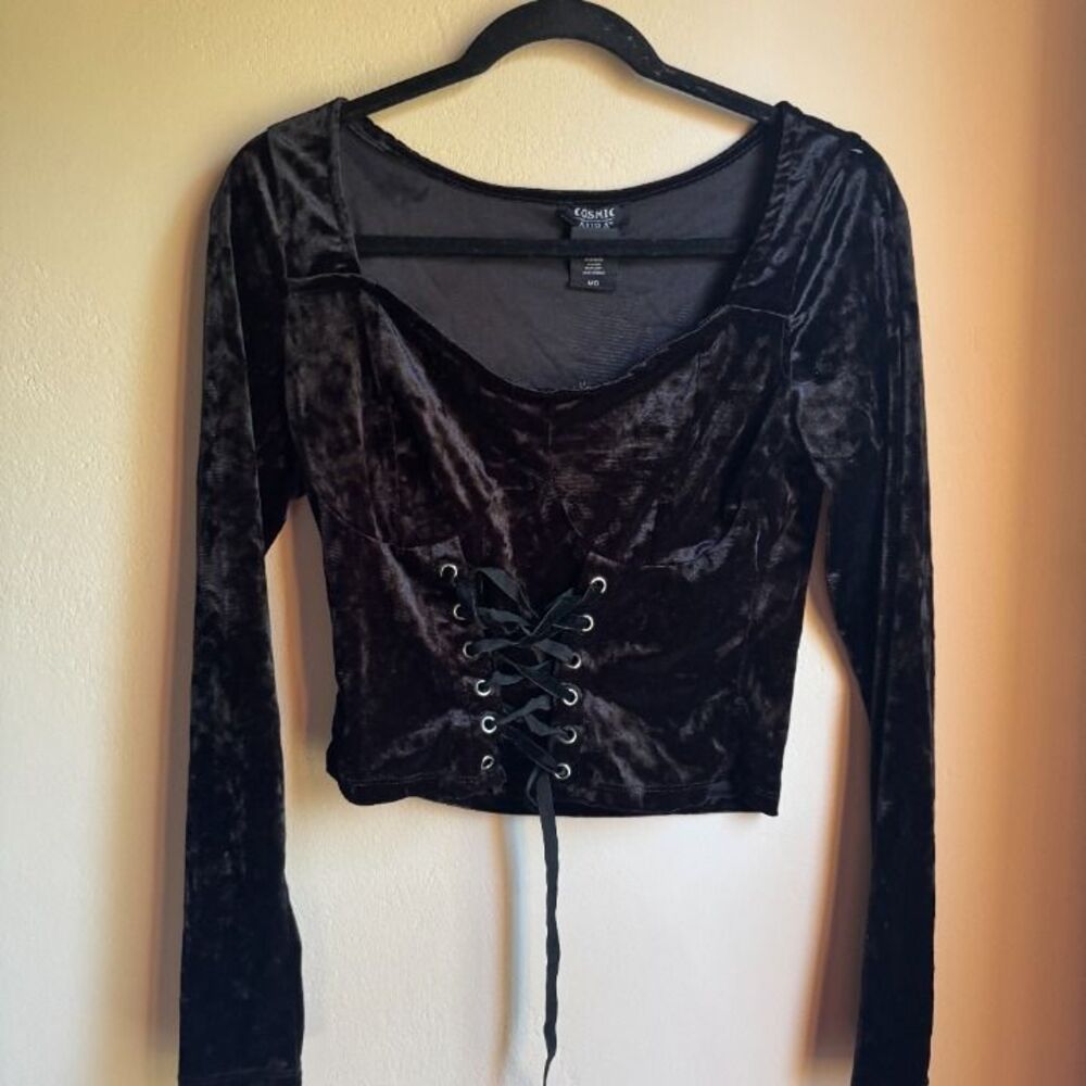 Cosmic Aura Black Velvet Corset Lace Up Top Sz Medium Hot Topic